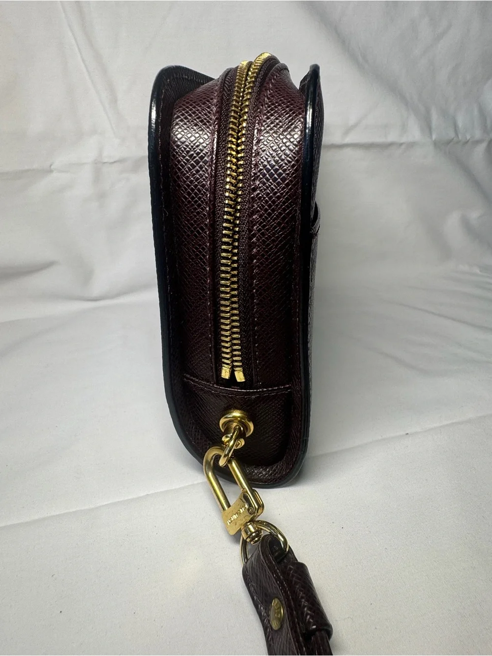 Louis Vuitton Dark Brown Leather Wristlet Clutch